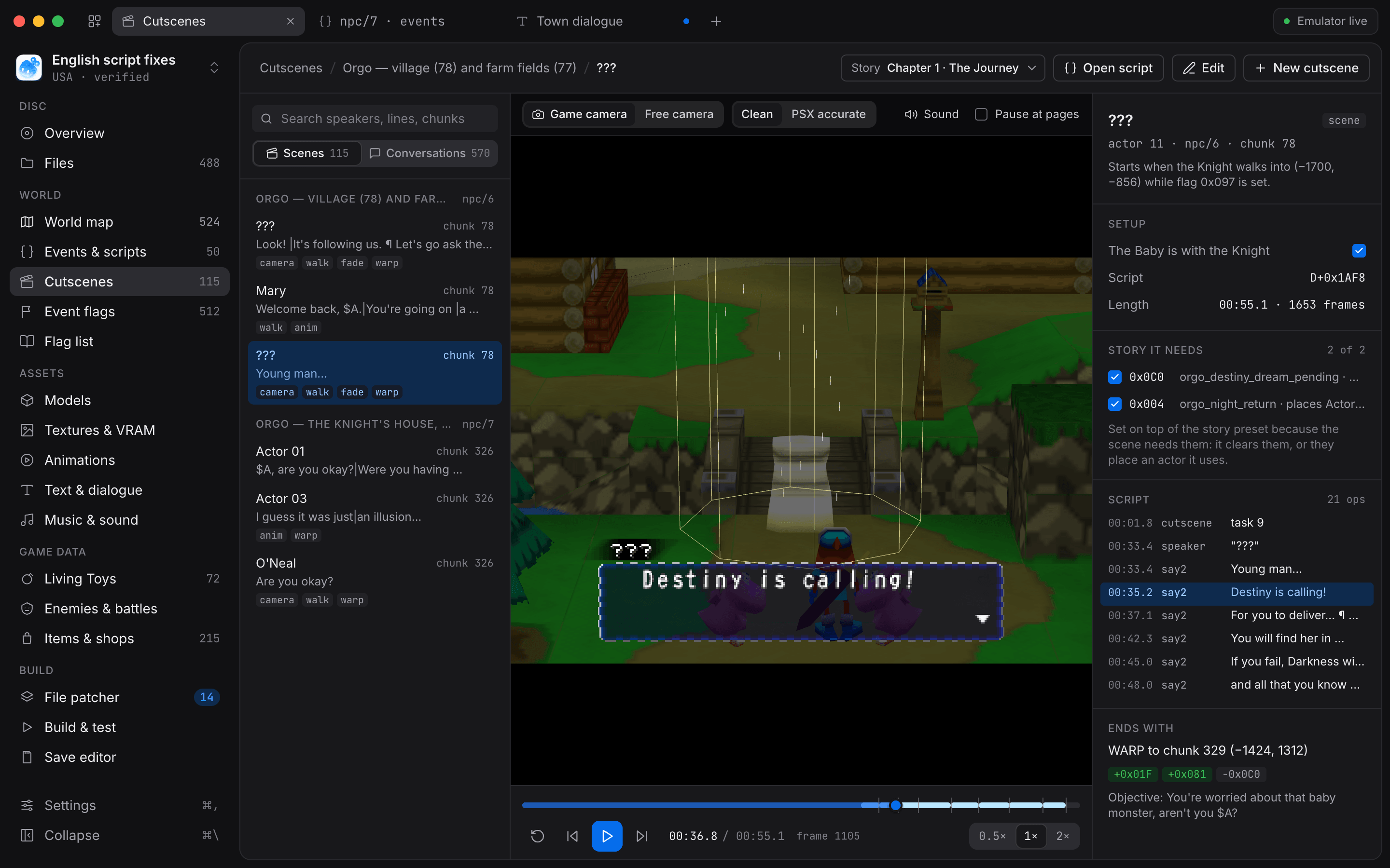 Cutscene player showing the dream scene with the line Destiny is calling